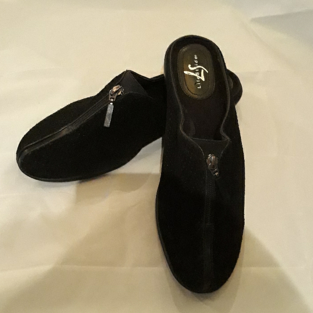 LifeStride Black Perforated Suede Mules